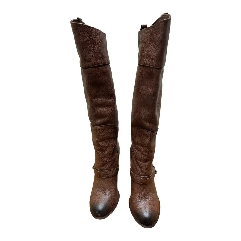 Sam Edelman Naharra Brown Leather Knee High Tall Heeled Boots Size 7.5 EUC